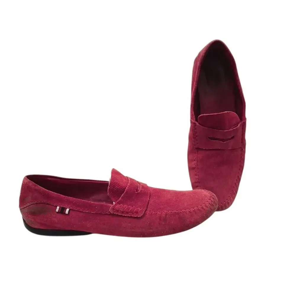 Gucci Red Suede Leather Slip‎ on Web Loafers Men's 9.5 G Driving Shoes Moccasin